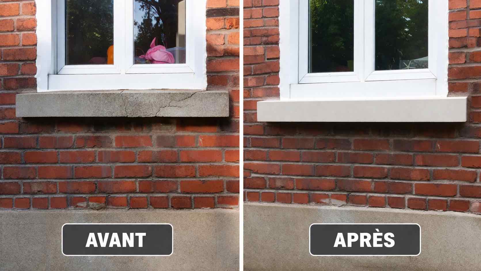 Avant après remplacement d’allège de fenêtre fissurée à Montréal